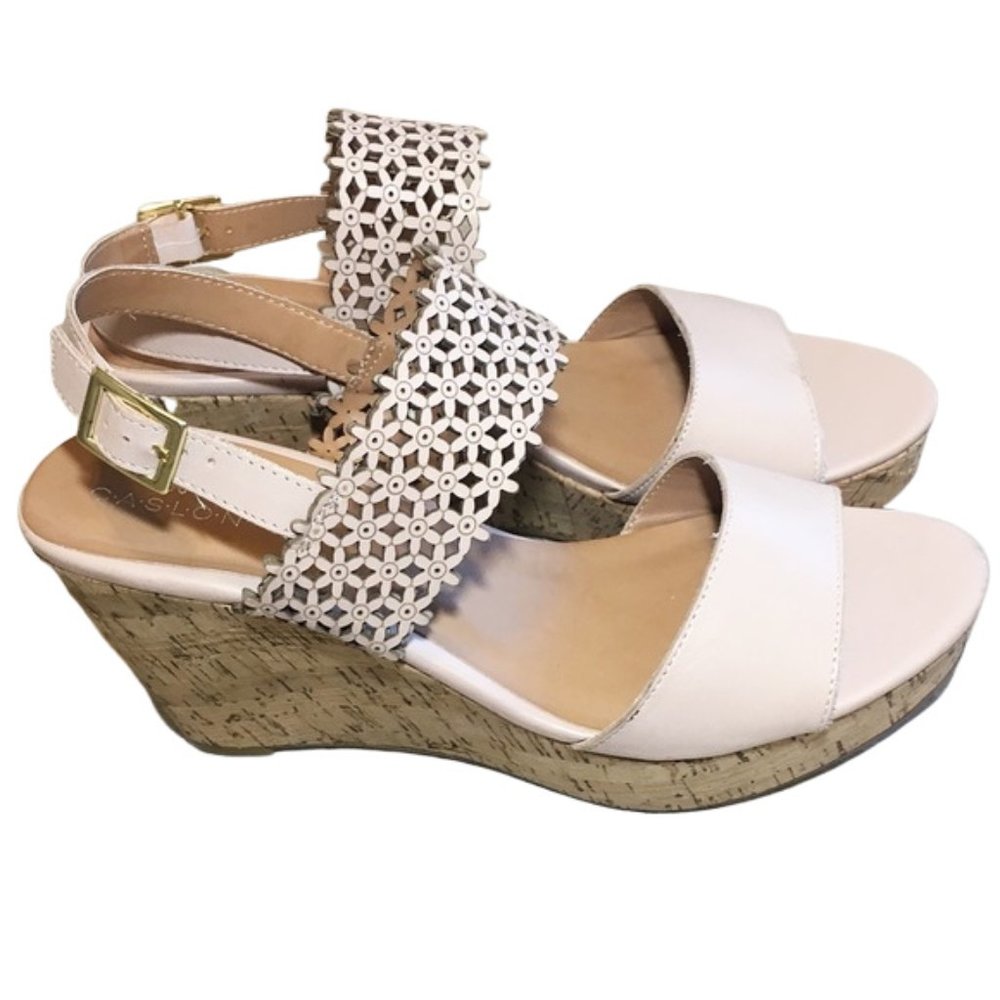 Caslon Blush Pink Floral Laser-Cut Cork Wedge Sandals - Picture 6 of 7